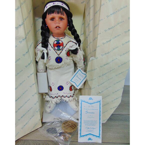 NEW Native American Cheyenne Indian SEWANKA 18" DOLL Leather Bead Dress Hamilton - Picture 9 of 10